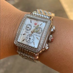 MICHELE Deco Diamond Chronograph Mother Of Pearl Stainless Steel Women’s Watch
